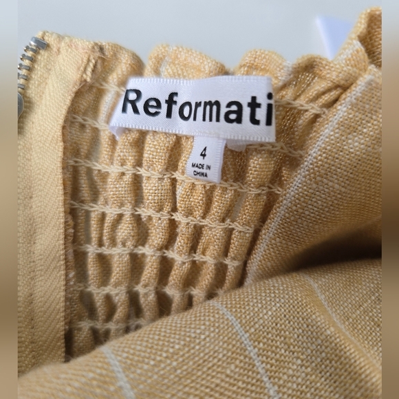 Reformation Barrington Pinstripe Linen Dress Yellow Size 4 NWT - Picture 7 of 12